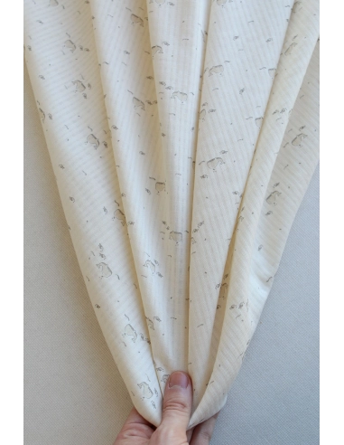 Moby - Seersucker / Coton gaufré doux écru motif marin baleine