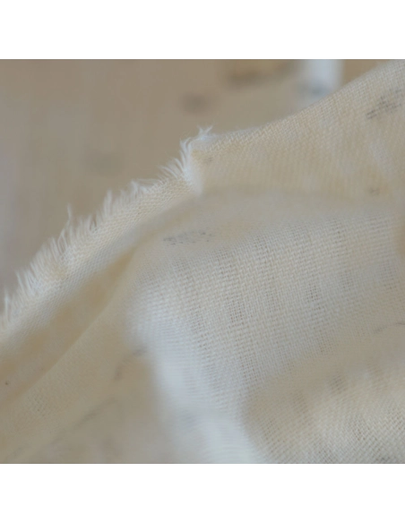 Moby - Seersucker / Coton gaufré doux écru motif marin baleine