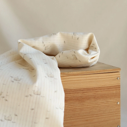 Moby - Seersucker / Coton gaufré doux écru motif marin baleine