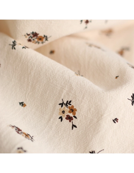 Laure - Coton lavé bio coloris vanille motif cuir