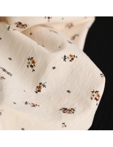 Laure - Coton lavé bio coloris vanille motif cuir