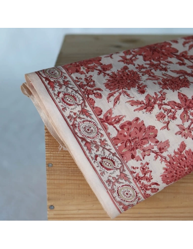 Anjali - Tissu indien coton hand block traditionnel touches de doré