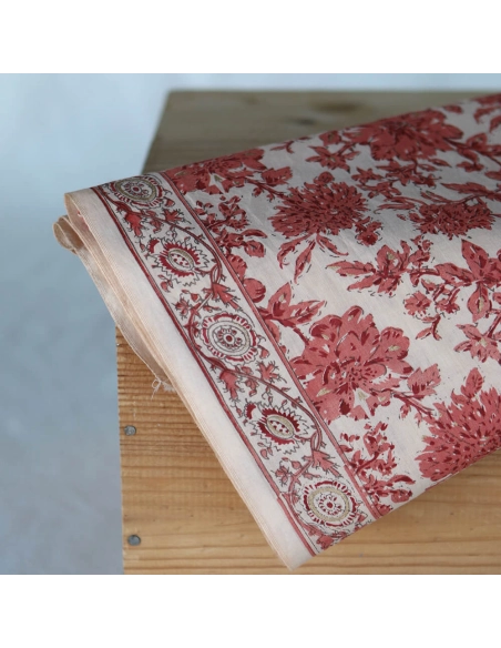 Anjali - Tissu indien coton hand block traditionnel touches de doré