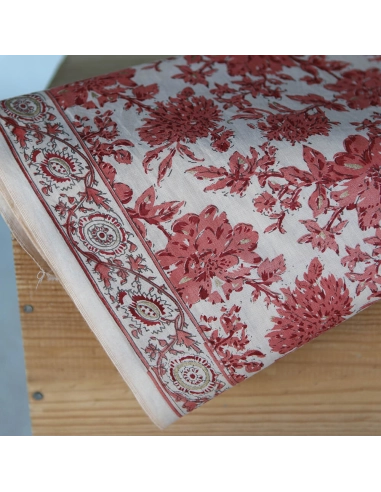 Anjali - Tissu indien coton hand block traditionnel touches de doré