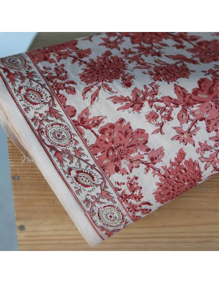 Anjali - Tissu indien coton hand block traditionnel touches de doré