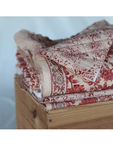 Anjali - Tissu indien coton hand block traditionnel touches de doré