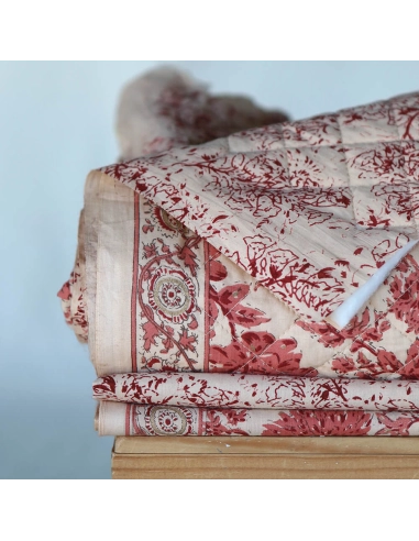 Anjali - Tissu indien coton hand block traditionnel touches de doré