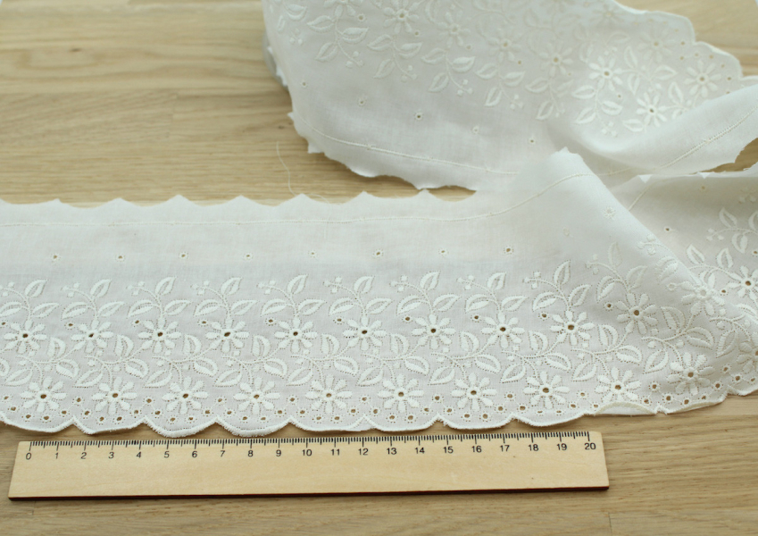 Galon coton broderie anglaise brodé 115mm x 1m écru 2