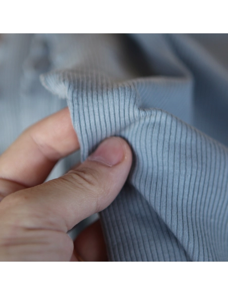 Jersey coton côtes fines coloris bleu orage