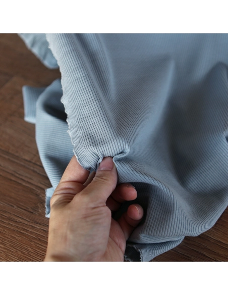 Jersey coton côtes fines coloris bleu orage