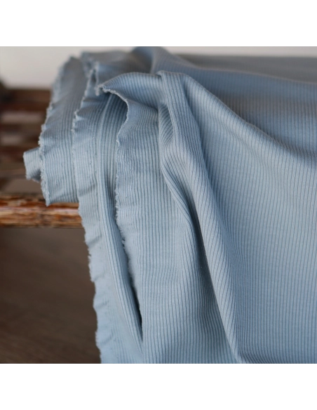 Jersey coton côtes fines coloris bleu orage