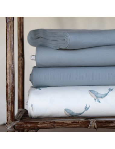 Jersey coton côtes fines coloris bleu orage