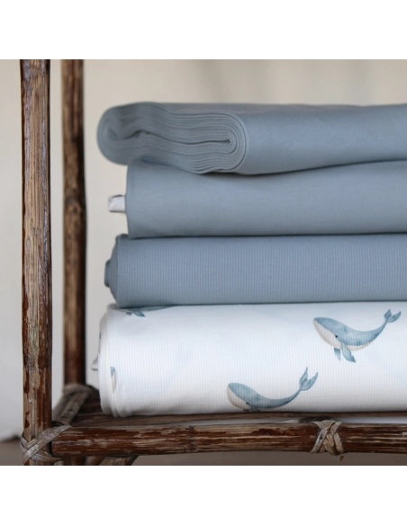 Jersey coton côtes fines coloris bleu orage