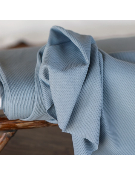 Jersey coton côtes fines coloris bleu orage