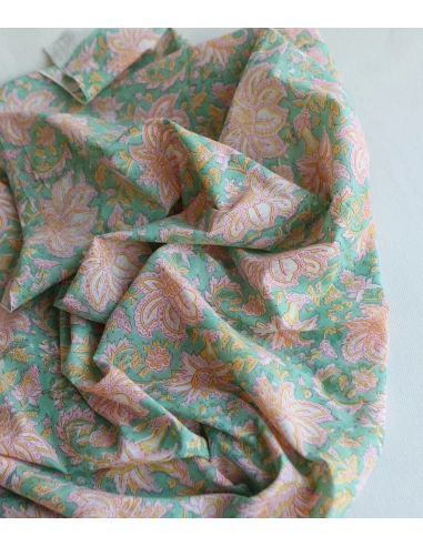 Nalini - Tissu indien en coton imprimé main Hand Block Artisanal