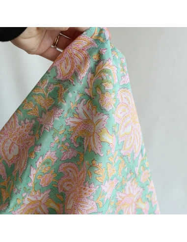 Nalini - Tissu indien en coton imprimé main Hand Block Artisanal