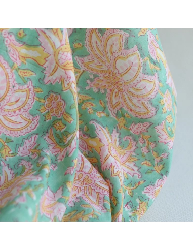 Nalini - Tissu indien en coton imprimé main Hand Block Artisanal