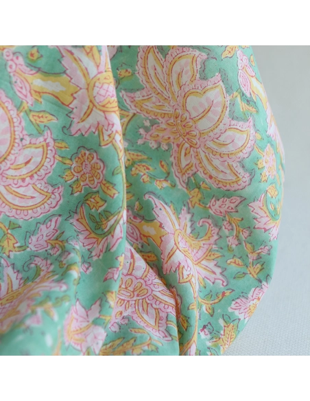 Nalini - Tissu indien en coton imprimé main Hand Block Artisanal