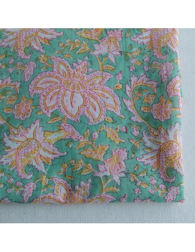 Nalini - Tissu indien en coton imprimé main Hand Block Artisanal