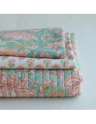 Nalini - Tissu indien en coton imprimé main Hand Block Artisanal