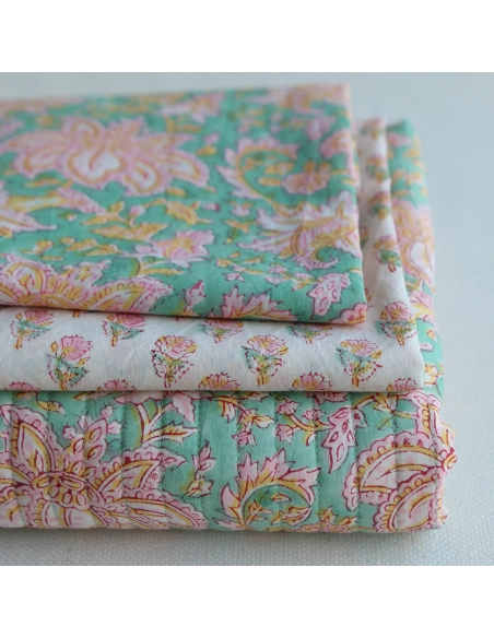 Nalini - Tissu indien en coton imprimé main Hand Block Artisanal