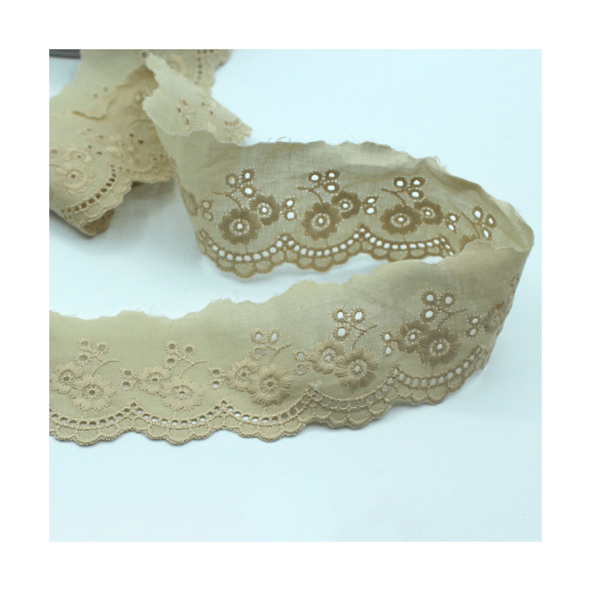 Galon coton broderie anglaise brodé grège 45mm x 1m Galon coton broderie anglaise brodé grège 45mm x 1m