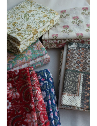 Nalini - Tissu indien en coton imprimé main Hand Block Artisanal