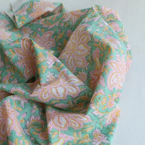 Nalini - Tissu indien en coton imprimé main Hand Block Artisanal