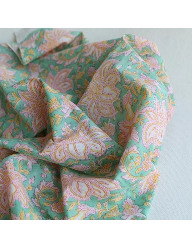 Nalini - Tissu indien en coton imprimé main Hand Block Artisanal