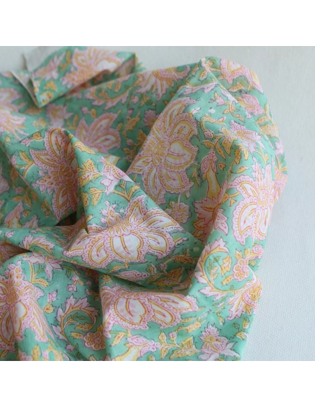 Nalini - Tissu indien en coton imprimé main Hand Block Artisanal