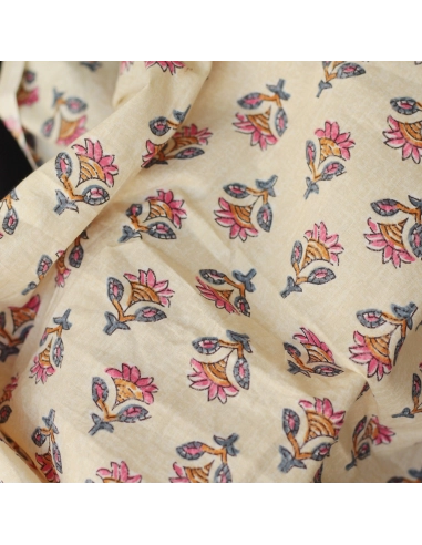 Tissu indien coton hand block traditionnel Parme