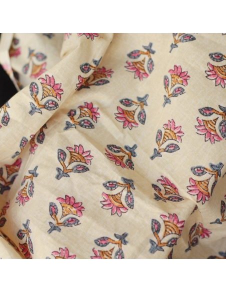 Tissu indien coton hand block traditionnel Parme