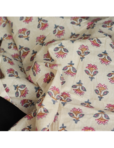 Tissu indien coton hand block traditionnel Parme