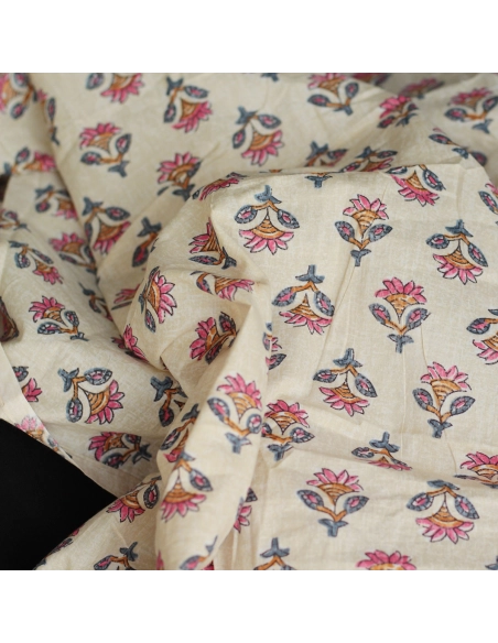 Tissu indien coton hand block traditionnel Parme