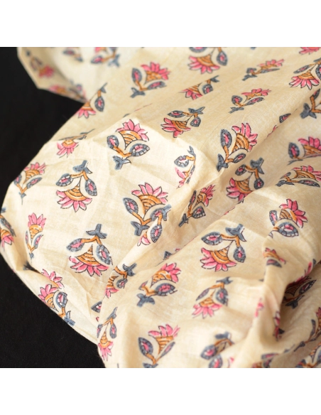 Tissu indien coton hand block traditionnel Parme