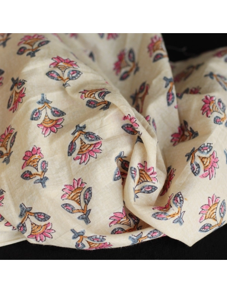 Tissu indien coton hand block traditionnel Parme