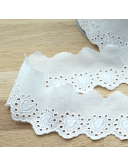 Galon coton broderie anglaise brodé blanc 45mm x 1m