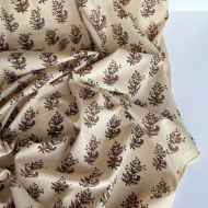 Tissu indien coton hand block traditionnel kaki / écru Batikou - 1