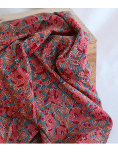 Sahar - Tissu indien coton hand block traditionnel Teal 2