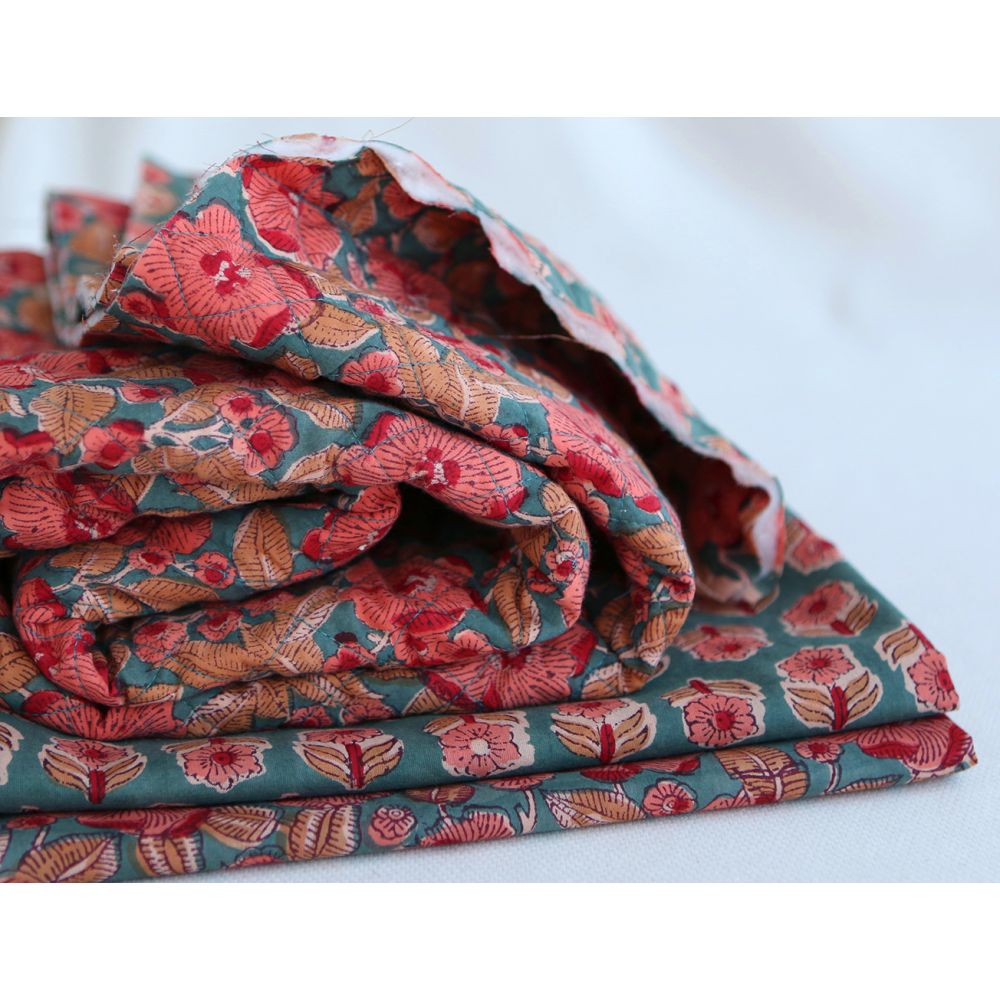 Sahar - Tissu indien coton hand block traditionnel Teal