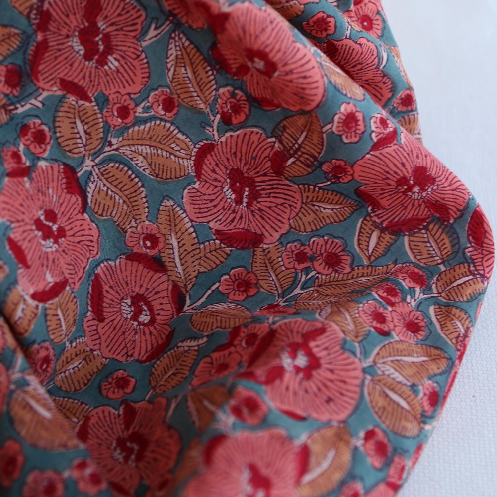 Sahar - Tissu indien coton hand block traditionnel Teal