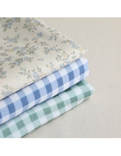 Scarlett - Popeline douce coton organique fond ivoire fleuri bleu 2