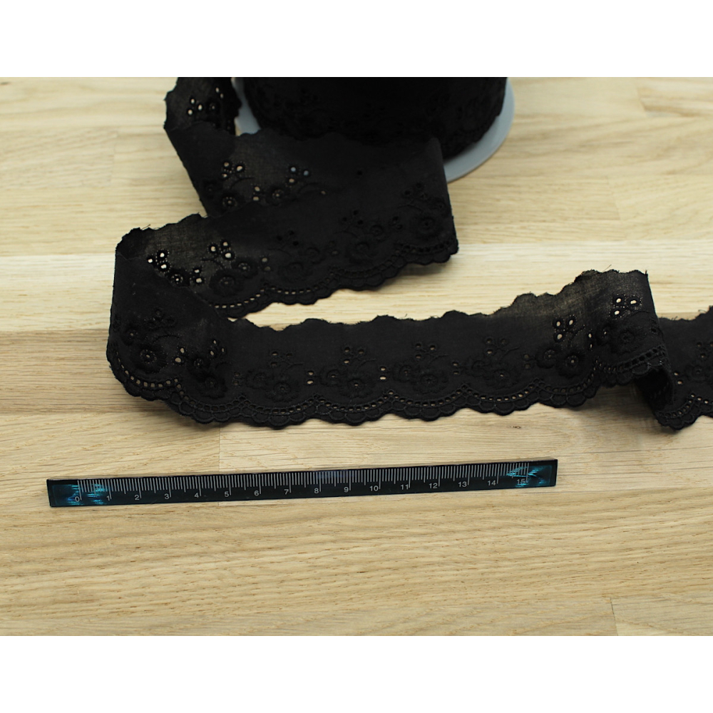 Galon coton broderie anglaise brodé noir 45mm x 1m