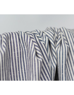 Coton chiné aspect brut rayures moyennes 2mm coloris bleu marine Batikou - 1 2