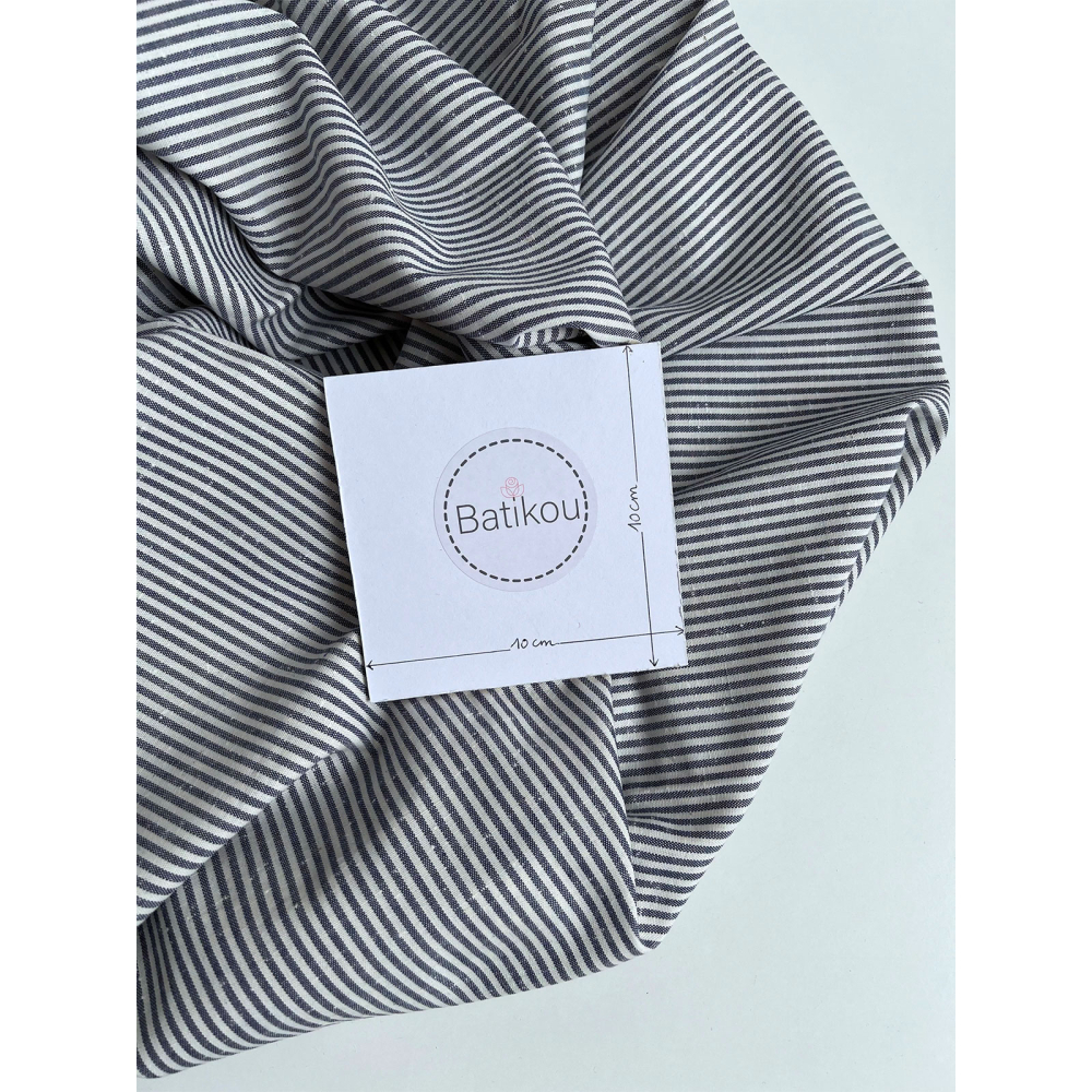 Coton chiné aspect brut rayures moyennes 2mm coloris bleu marine Batikou - 4