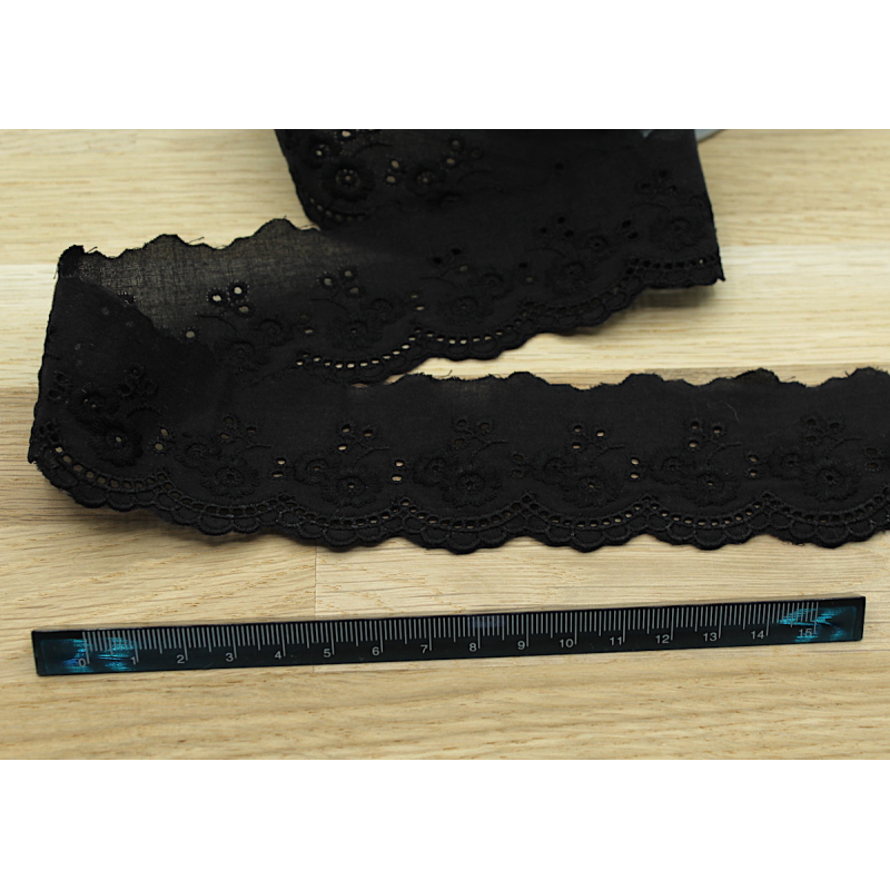 Galon coton broderie anglaise brodé noir 45mm x 1m