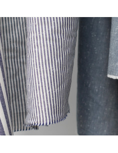 Coton chiné aspect brut rayures moyennes 2mm coloris bleu marine Batikou - 1