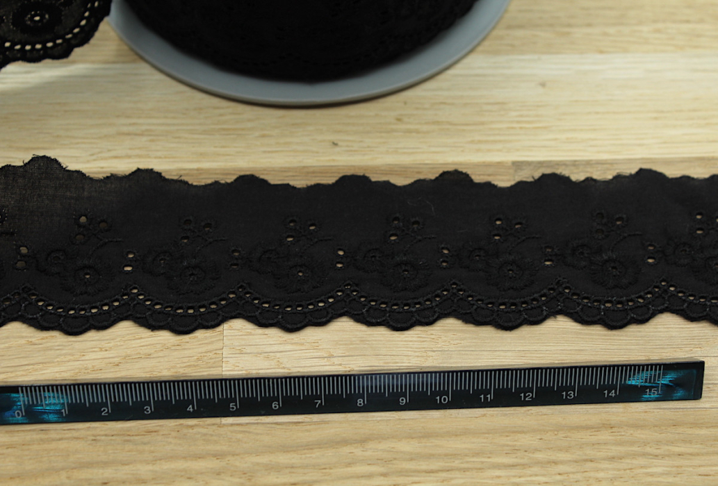 Galon coton broderie anglaise brodé noir 45mm x 1m