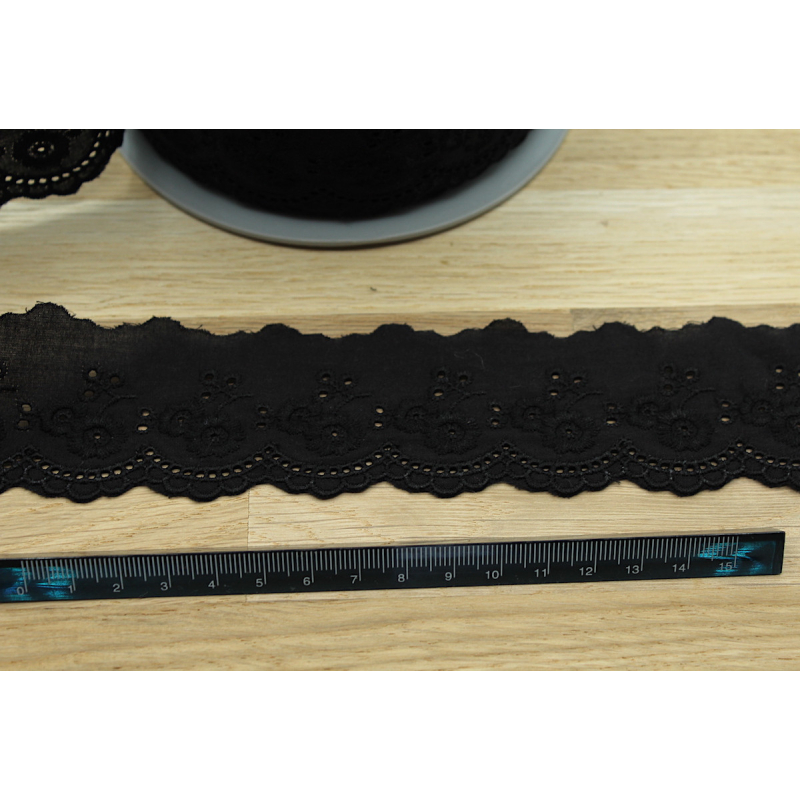 Galon coton broderie anglaise brodé noir 45mm x 1m