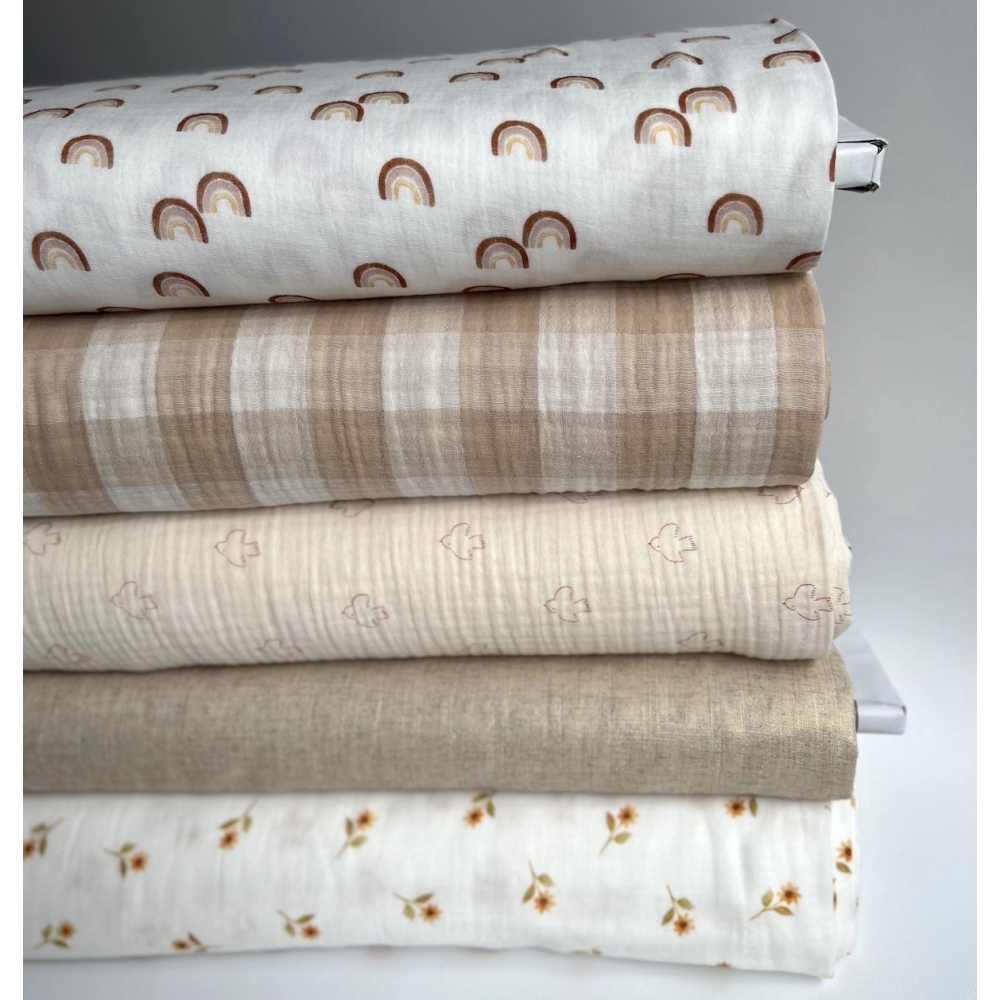 Double gaze de coton vichy réversible écru / sable Qualité Oeko-tex - 6